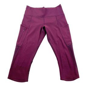 Athleta Burgandy Capri Leggings Zip Pockets Mesh Inserts on Legs Sz S